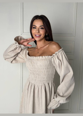 Молочное кэжуал платье из вельвета на резинке No Brand однотонное