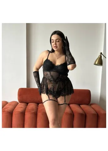 Жіночий еротичний костюм PLUS SIZE мереживний з гартерами / Жіночий сексуальний костюм спідньої білизни PLUS SIZE No Brand (397050204)