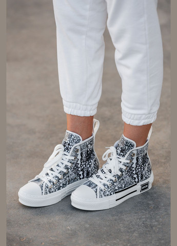 Кроссовки женские Christian Dior B23 Sneakers black white | Диор В23 Сникерс высокие черно-белые No Brand чёрно-белые демисезоны (315761830)