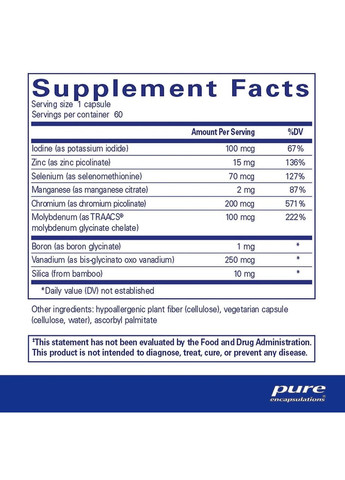 Трасувальні мінерали (Trace Minerals) 60 капсул Pure Encapsulations (361114902)