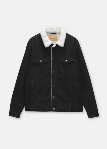 Чорна демісезонна куртка Pull & Bear джинсова з хутром 7712552 BLACK