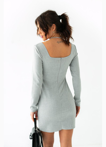 Сіра ділова коротка сукня по фігурі з оригінальним ліфом 3088 Lurex однотонна