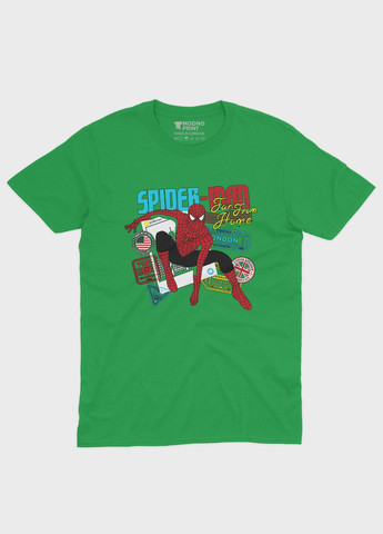 Зелена демісезонна футболка для хлопчика з принтом супергероя - людина-павук (ts001-1-keg-006-014-043-b) Modno