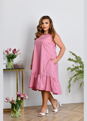 Розовое повседневный, праздничный, коктейльное платье из льна No Brand однотонное