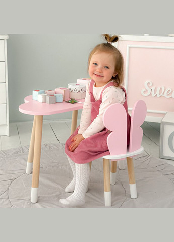 Стіл хмарка і стільчик метелик дитячий рожевий з білим сидінням. Столик для занять, ігор, їжі No Brand (361259110)