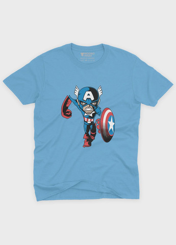 Голубая демисезонная футболка для мальчика с принтом супергероя - капитан америка (ts001-1-lbl-006-022-014-b) Modno