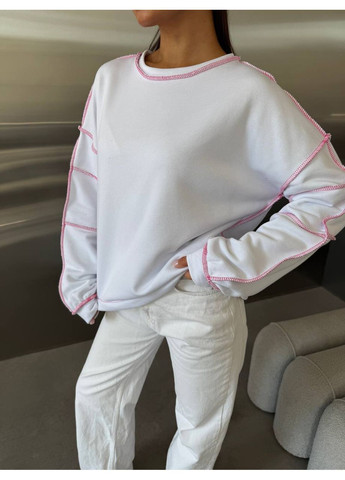 Белый свитшот женский с контрастными швами Style Point однотонный (361057021)