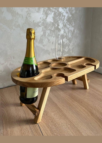 Винний Дубовий овальний столик на 4 бокали з отвором для пляшки 50x30 No Brand (330774765)