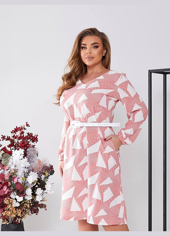 Рожева кежуал сукня жіноча "креативний шик" з довгим рукавом sf-255 розовий, 58 Sofia з геометричним візерунком