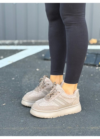 Женские кроссовки утеплённые натуральная замша бежевые нюд демисезонные зимние высокая подошва No Brand бежевые зима (366666075)