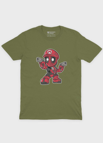 Хаки (оливковая) летняя мужская футболка с принтом антигероя - дедпул (ts001-1-hgr-006-015-004-f) Modno