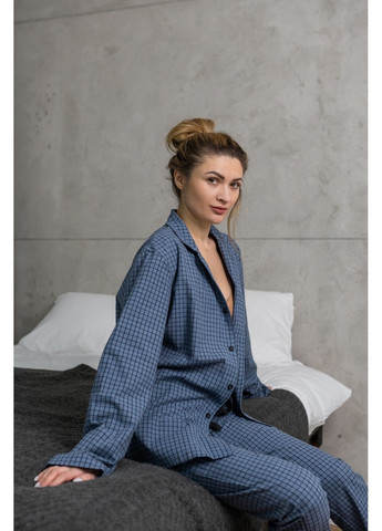 Синяя всесезон пижама женская в клетку фланель soft синяя рубашка + брюки Handy Wear