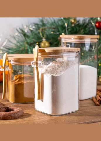 Банка для зберігання з боросилікатного скла з бамбуковою кришкою та ложкою,10*10*13см No Brand (323081725)