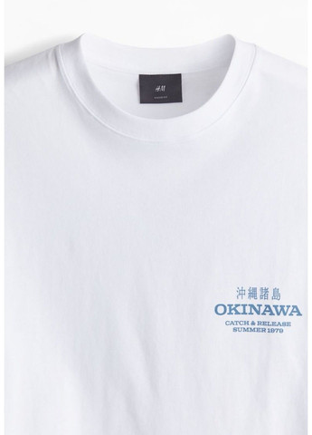Белая мужская футболка свободного кроя с принтом н&м (56926) s белая H&M