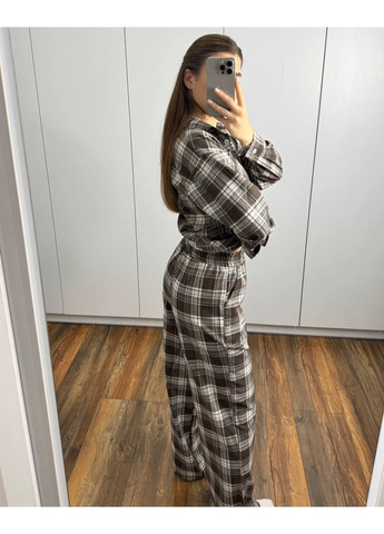 Світло-коричнева всесезон піжама з фланелі — заміри в описі сорочка + брюки DK/DL Мода без кордонів