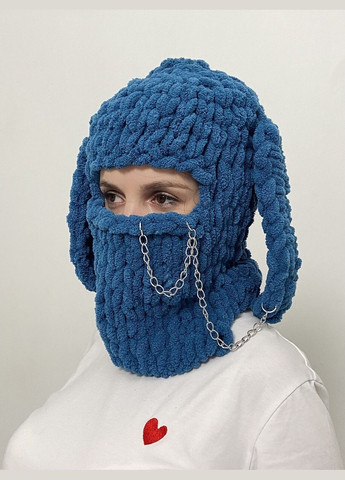 Alize в'язана балаклава шапка puffy петроль ( ), з вухами зайця та ланцюжком (14505632) синій виробництво - Туреччина