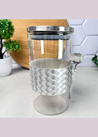 Скляна банка з металевою кришкою 1200 мл + ложка Срібло Gumus No Brand (315436539)