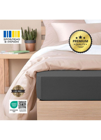 Простыня трикотажная 80/90х200х35 см на резинке, эластичная, трикотаж, хлопок т/серый IDEIA (364122467)