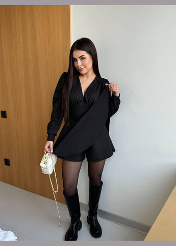 Черное платье-комбинезон с имитацией корсета в чёрном цвете No Brand однотонное