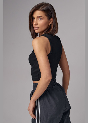 Жіноча майка в рубчик з вишивкою JH - чорний колір, L (sku_2961) No Brand — 315480027