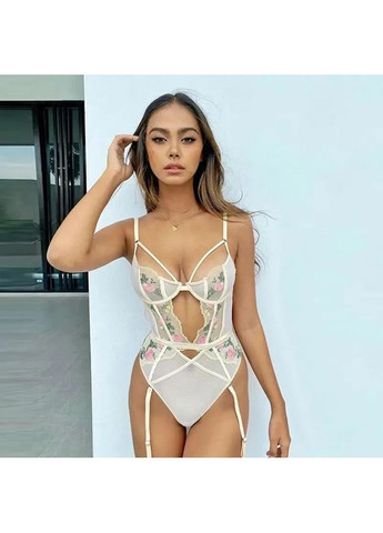 Кружевный боди с подтяжками и вышивкой и косточками и кнопками в зоне паха. Кружевной боди с подтяжками и вышивкой China (361441574)