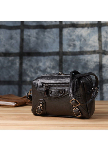 Модная женская сумка из натуральной кожи с актуальным декором 22922 Черный Vintage (356452098)