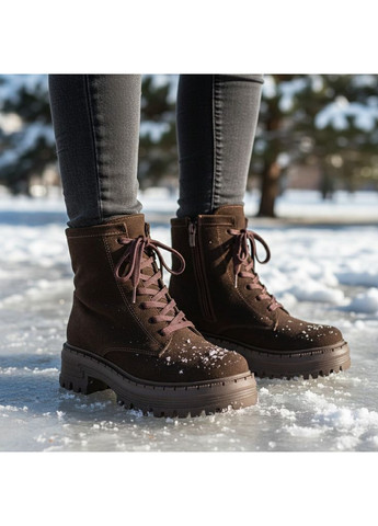 Зимние женские зимние ботинки из натуральной замши на меху, коричневые. Paradize из натуральной замши