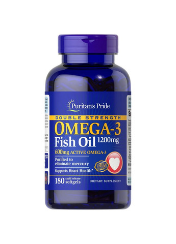 Жирные кислоты Double Strength Omega-3 Fish Oil 1200 mg, 180 капсул Puritans Pride (293479793)