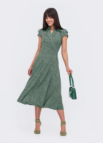 Бірюзова ділова плаття а-силует, на запах Modniysvit в горошок