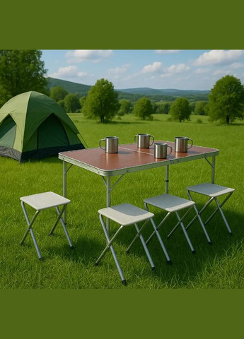 Стіл садовий розкладний для пікніка та туризму зі стільцями з алюмінію (1756374574) No Brand (330004571)