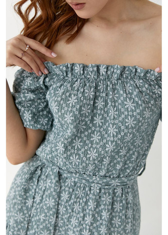 Мятное повседневный, вечернее летнее платье миди с открытыми плечами с открытой спиной Byron с цветочным принтом