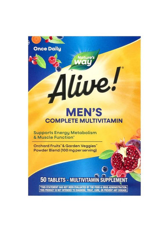 Комплекс витаминов и минералов для мужчин Men's Energy Multivitamin Alive! 50 таблеток Nature's Way (289844566)