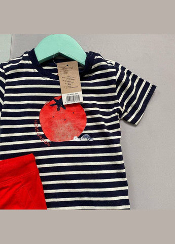 Червоний костюм комплект трійка футболка, шорти, слинявчик дитячий на хлопчика 50-56 см (0-2 міс) синій, червоний Lupilu