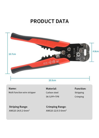 Инструмент для зачистки проводов и обжима кабеля 0,2-6 мм MT-103B Красный No Brand (302242481)