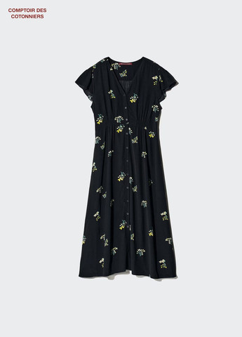 Бежевое платье Uniqlo с цветочным принтом