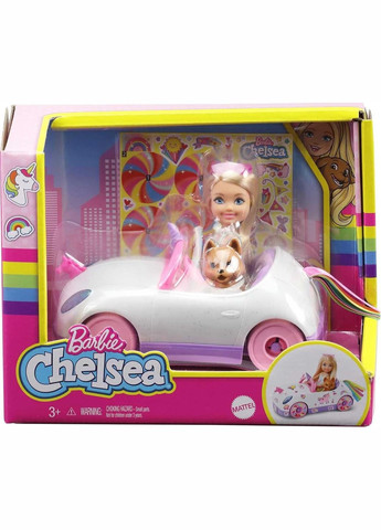 Лялька Барбі на автомобілі в стилі Єдинорога Barbie Club Chelsea Doll with OpenTop Rainbow Unicorn-Themed Car Mattel (282964494)