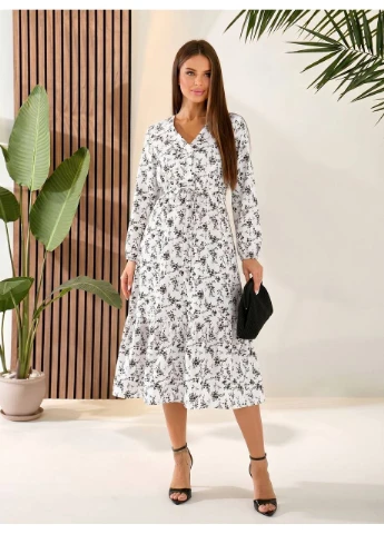 Молочна літня сукня міді із завищеною талією Fashion