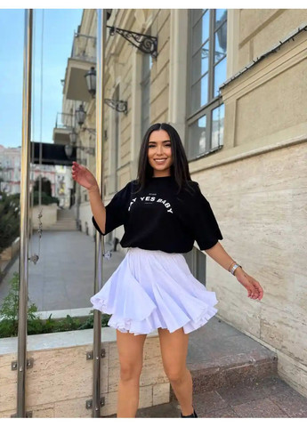 Белая мини юбка с шортами и клиньями принт No Brand