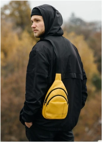 Чоловіча сумка слінг через плече з екошкіри Жовта (2944019629) Sambag (366091863)