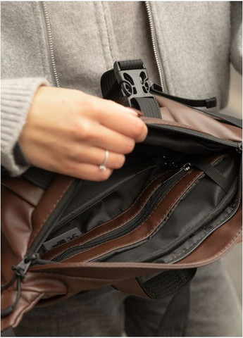 Велика жіноча поясна сумка бананка з екошкіри Коричнева (868038721) Sambag (361244683)