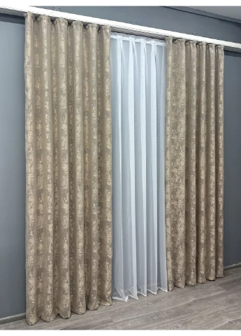 Комплект готових штор Жакард Sultan YL № 1208ш Бжево-сірий 100х270 см 2 шт (31-537) VR-Textil (299632942)