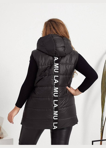 Жіноча демісезонна жилетка батал чорна з капюшоном на змійці середньої довжини безрукавка Viki Жилет (316087816)