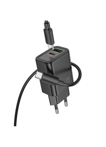 Зарядний пристрій зі швидкою зарядкою 30W та кабелем Type-C to Type-C N63 |1USB/1Type-C, PD30W+QC3.0| Чорний Hoco (337350674)