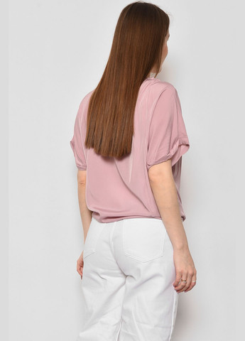 Пудрова демісезонна блуза жіноча напівбатальна з коротким рукавом пудрового кольору з баскою Let's Shop