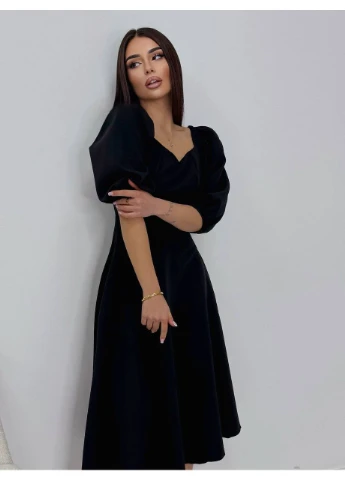 Чорна кежуал сукня міді з відкритими плечима No Brand однотонна