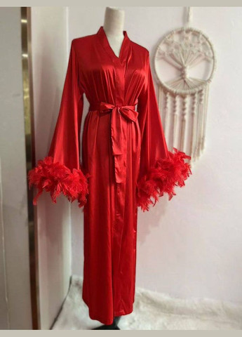 Жіночий атласний халат Казкова довгий з пірʼям і обʼємними рукавами No Brand Халат (333712709)