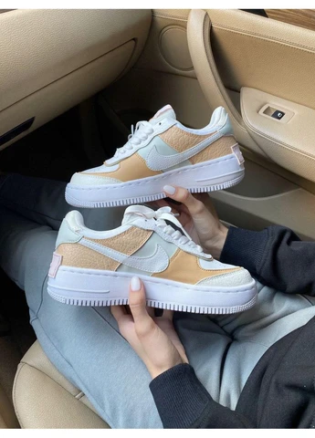 КРОССОВКИ ЖЕНСКИЕ NIKE AIR FORCE 1 SHADOW WHITE BEIGE НАЙК АИР ФОРС 1 ПРЕМИУМ No Brand бежевые демисезоны (368870321)