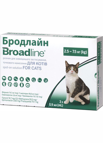 Краплі від блоx і кліщів для кішок Broadline 2.57.5 кг L 3 шт Boehringer Ingelheim (279565865)