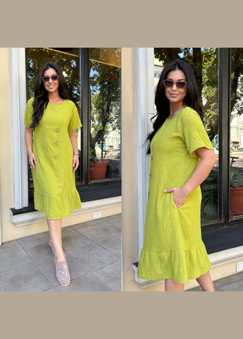 Салатова сукня льон бабовняний жатий,з кишенями No Brand