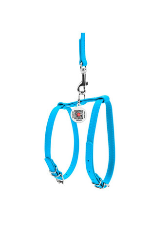 Шлея с поводком для собак кожаная Glamour c QR паспортом, Ш 12 мм, А 25-33 см, В 35-43 см голубой WAUDOG (321996787)